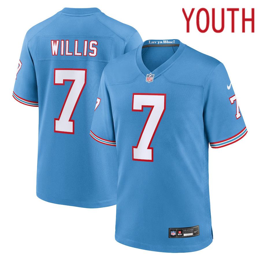 Youth Tennessee Titans 7 Malik Willis Nike Light Blue Oilers Throwback Player Game NFL Jersey